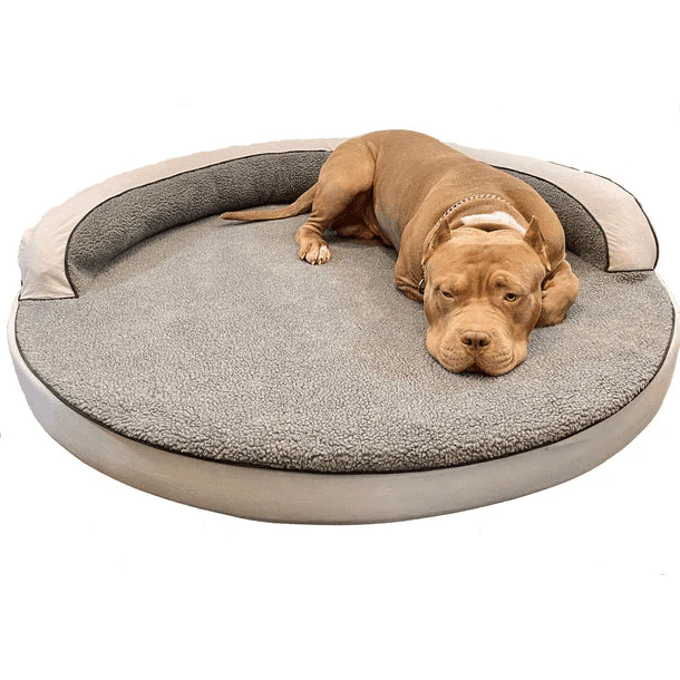 Large Round Dog Bed | Orthopedic Sherpa Top Bolster Bed
